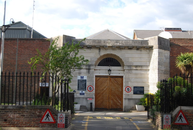 Entrance to the former Canterbury Prison, one of the facilities closed by the Ministry of Justice under Chris Grayling in 2013. The site is now owned by Canterbury Christ Church University. Photo by: N Chadwick